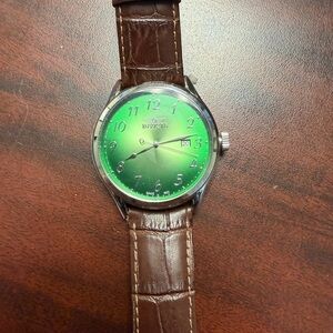 Invicta Green Dial Watch with Brown Leather Band 43mm